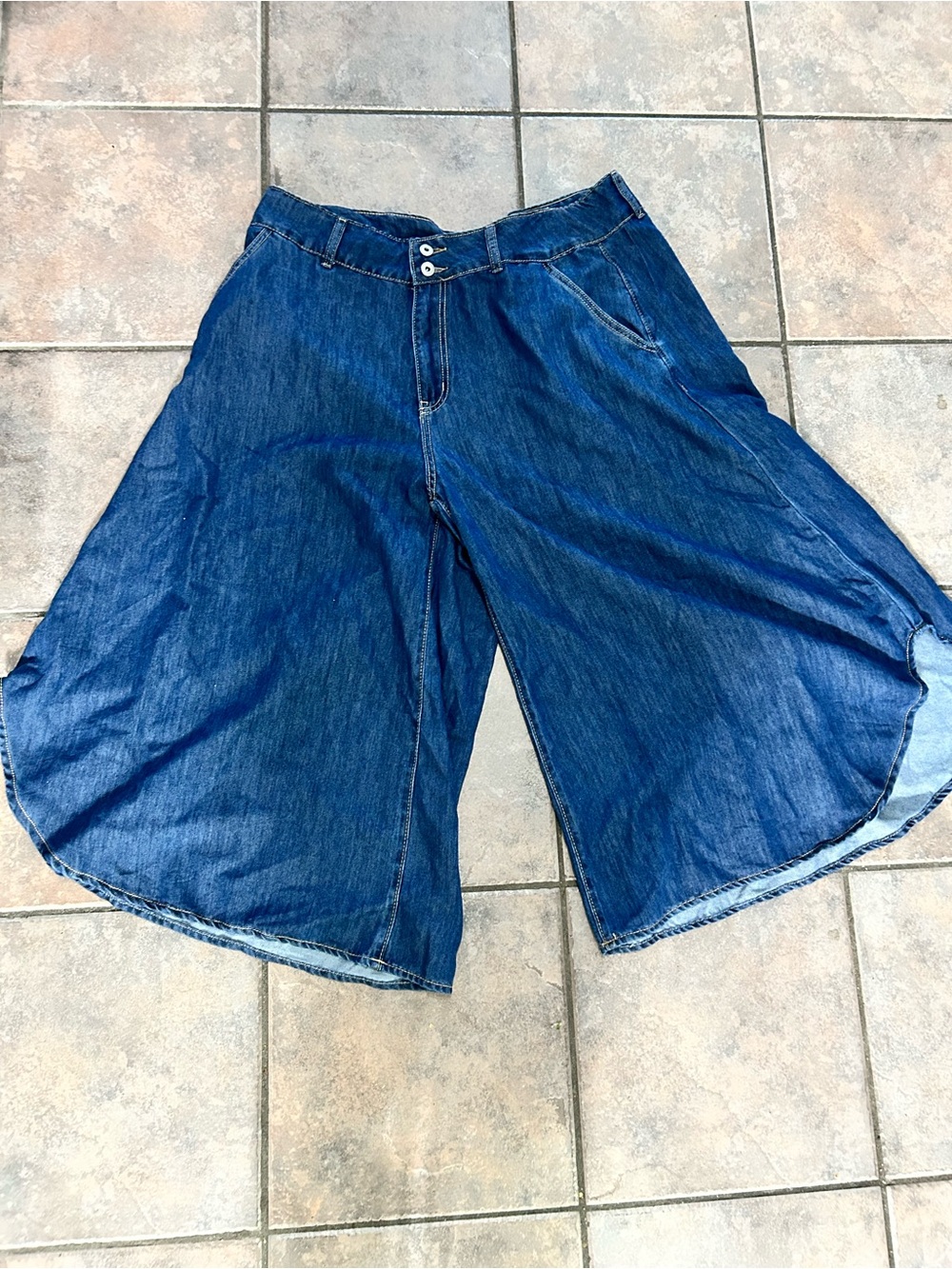 BloomChic Wide-Leg Denim Culottes in Dark Blue